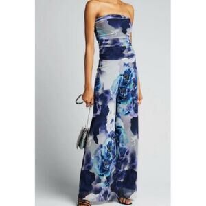 Size S//Fuzzi Strapless Bandeau Halter Blue Floral  Jumpsuit